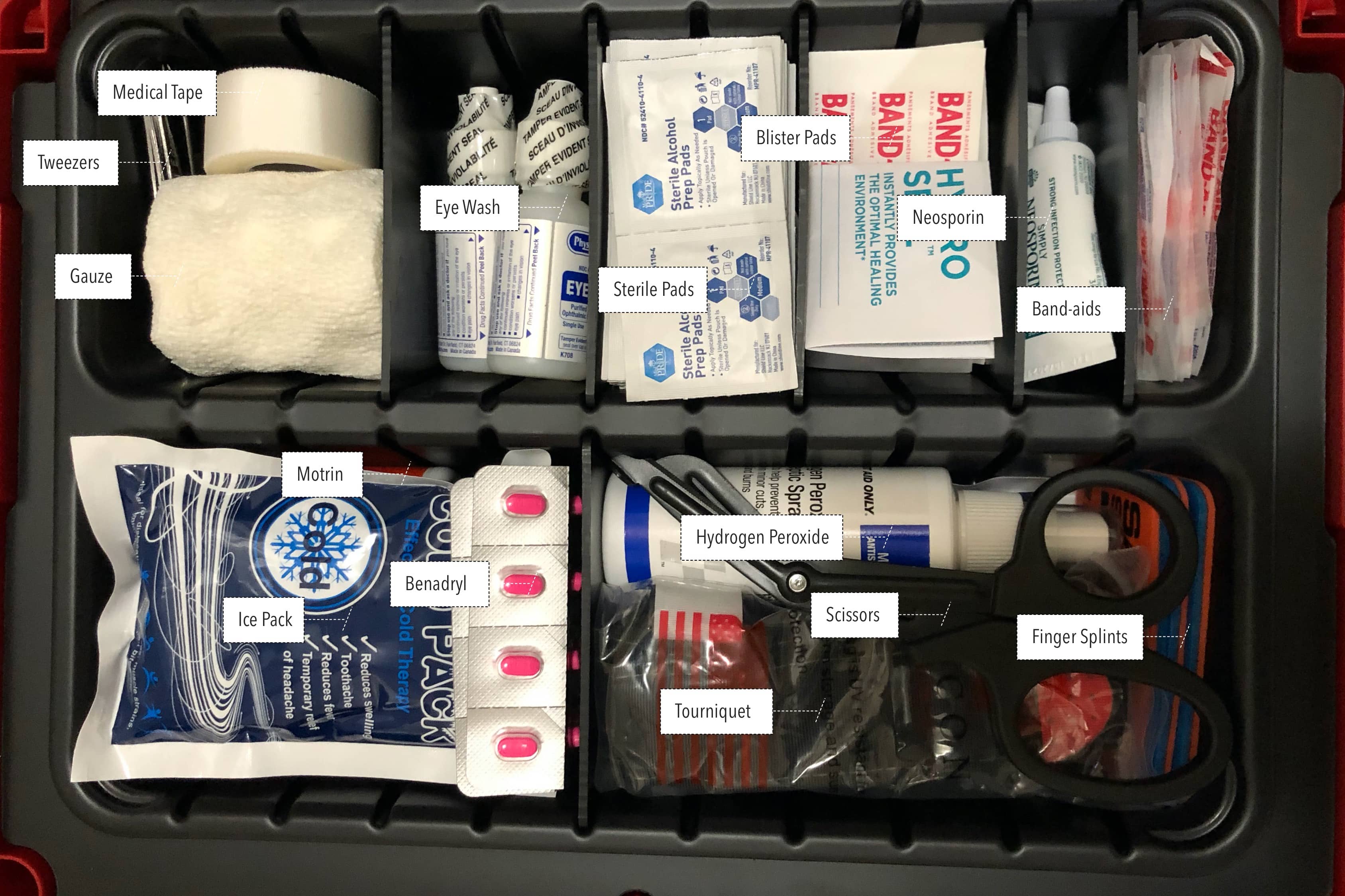 First aid systainer contents.